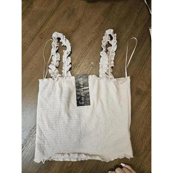 Nwt Paper Crane Ruffled Strap Crop Top in Cream 1057 - Picture 4 of 5